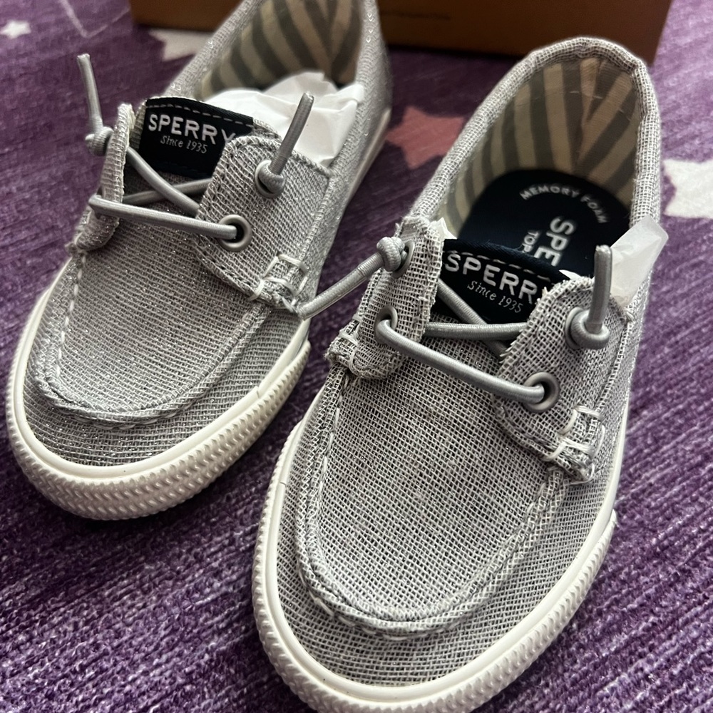 Sperry Lounge Away Boat Girls Shoes Silver Sparkle